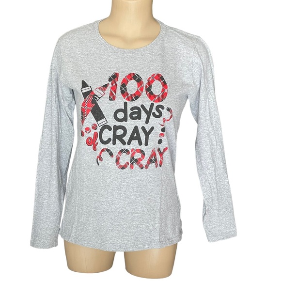 GILDAN Graphic Tee Shirt 100 days of CRAY CRAY Long Sleeve Gray Size Medium - Picture 1 of 11